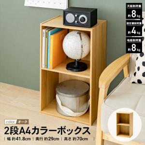 カラーボックス 2段 横置き A4 オーク 木目調 スリム 本棚 低め おしゃれ 収納棚 押し入れ クローゼット 子ども部屋 おもちゃ収納 LIFELEX