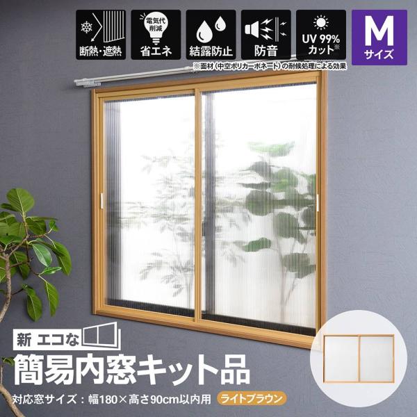 ◆アクリサンデー 新エコな簡易内窓キット品 Ｍサイズ ライトブラウン 対象面材板厚3mm 面材付 取...