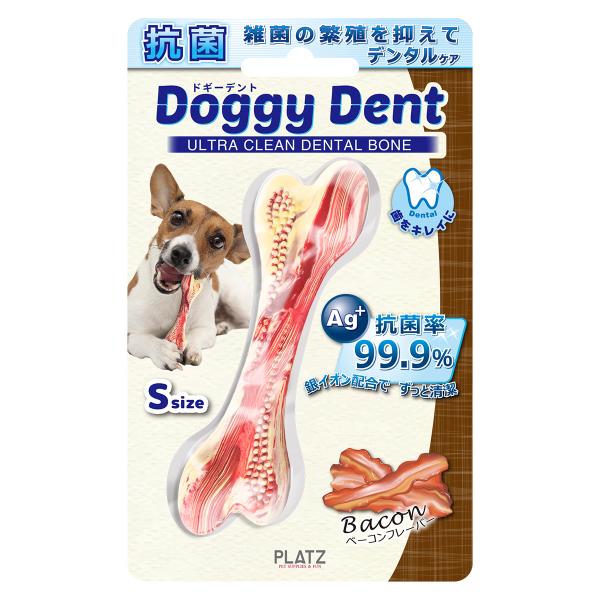 PLATZ ドギーデント ベーコン S 犬 おもちゃ 骨型 噛む デンタルトイ ラバー 銀イオン 抗...
