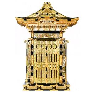 寺院用 御宮殿 おくうでん 前妻四本柱 黒塗 本金箔押 淡彩色 金具打 屋根張4尺 120cm 別上品 カシュー塗