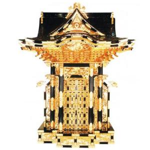 寺院用 御宮殿 おくうでん 三方妻六本柱 黒塗 本金箔押 金具打 屋根張4尺 120cm 別上品 カシュー塗