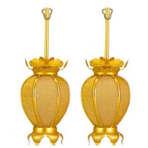 真鍮製 藤菊輪灯 相吊 5.0寸 1対入 仏壇 仏具 りん灯 輪灯 浄土真宗 