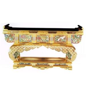 寺院用 前卓 西用 三鳥型 本金箔押 裏黒 框箱金具打 彫極彩色 天巾5尺 150cm 別上品 カシュー塗