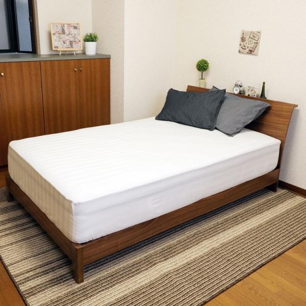 送料無料 ボックスシーツ サテンストライプ セミシングル ホワイト 綿100％ なめらかな肌ざわり ...