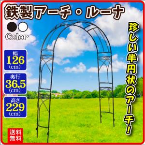 アーチ ガーデンアーチ ローズアーチ バラアーチ 鉄製アーチ・ルーナ 1個  幅126・奥行36.5・高さ229 黒 白 ブラック ホワイト 庭 玄関 門 つる バラ 国華園｜kokkaen2