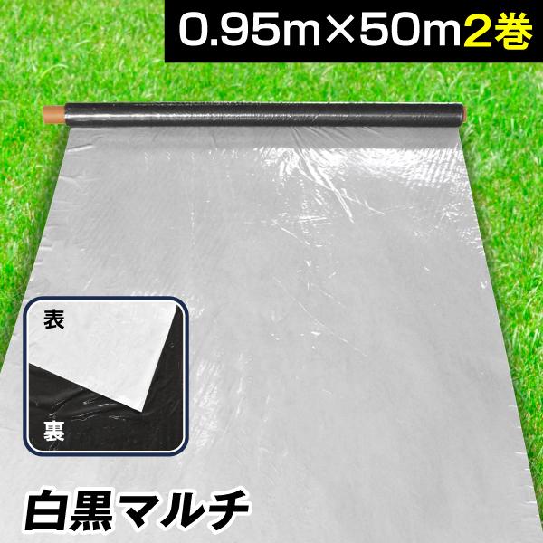 農業用マルチシート 農ポリ 白黒マルチ 0.95×50m 2巻 農用 マルチ マルチング 保温 太陽...