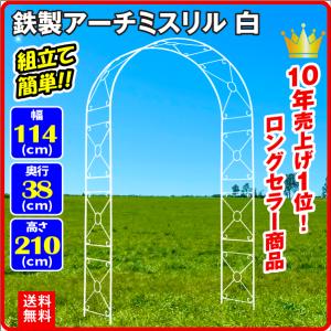 アーチ ガーデンアーチ ローズアーチ バラアーチ 鉄製アーチ・ミスリル 白 1個 アイアン ガーデニング 庭 玄関 門 フラワー つるバラ 薔薇 arch 国華園｜kokkaen