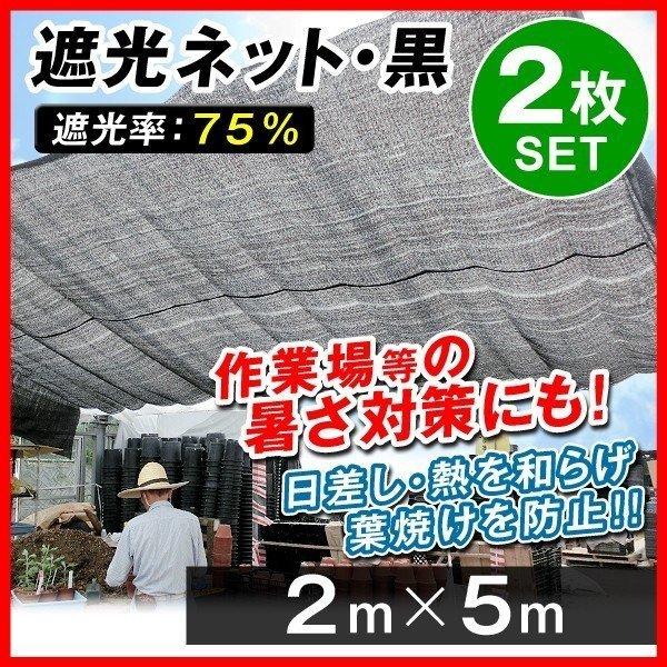 日よけ 遮光ネット黒(遮光率:75%) 2×5m 2枚1組　サンシェード オーニング すだれ 暑さ対...