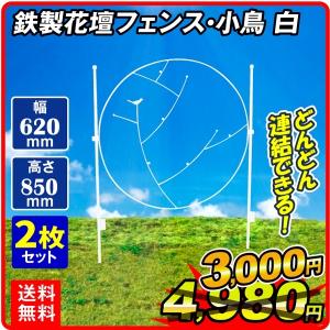 クリアランス ガーデンフェンス 鉄製 花壇フェンス・小鳥　白 2枚組 送料無料 アイアン 柵 仕切り 庭 公園 花壇 国華園｜kokkaen