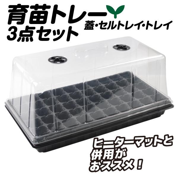 育苗ポット 3点セット 蓋付き 50穴  通気口 育苗トレイ 苗箱 種まき 発芽 育成 栽培 鉢 プ...