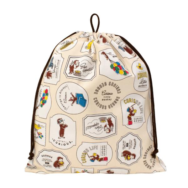 ネコポス配送 おさるのジョージ 体操服入れ 巾着・大 日本製 綿100% 約H35cm×W30cm