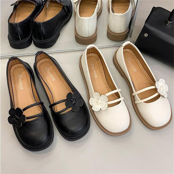 パンプス レディース ローファー フラットヒール 革靴 白黒 発表会 パーティーシューズ 花柄 イベ...
