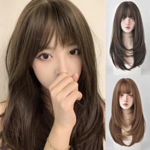 レティース ウィッグ フルウィッグ 女性用 かつら セミロング 自然 ストレート ロングヘアー ブラウン 茶髪 長髪 コスプレ 仮装 イメチェン 女子ウェーブ｜koko777