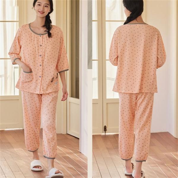 部屋着 レディース パジャマ ルームウェア セットアップ アウター ボタン留め 上着 七分袖 ズボン...