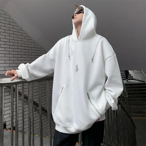 パーカ メンズ パーカー プルオーバー 長袖 フード カジュアル服 チャック ヒップホップ 白黒 ダ...