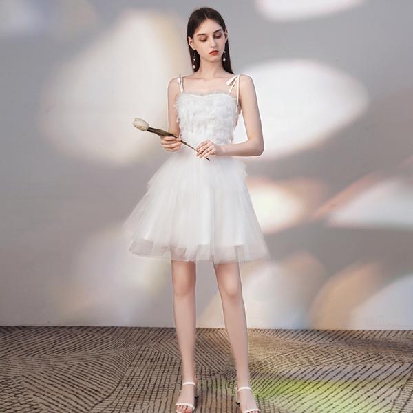 パーティードレス レディース ナイトドレス ショート 白 ワンピース ウェディング イベント 公演 ...