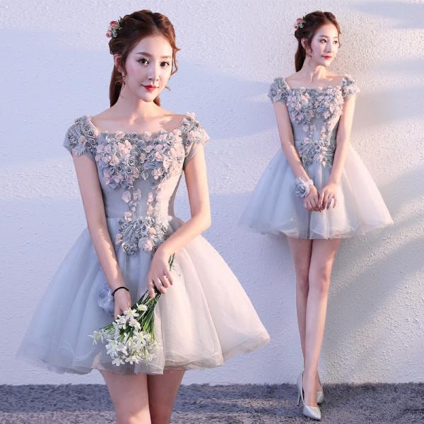 カラードレス レディース ショートドレス ワンピース 公演 パーティー プリンセス お花 姫系 ダン...