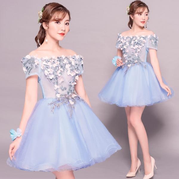 カラードレス レディース ショートドレス ワンピース 公演 パーティー プリンセス お花 姫系 ダン...