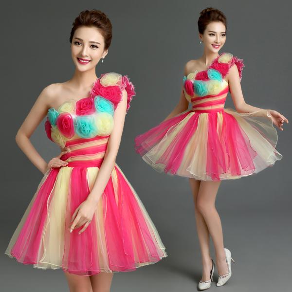 カラードレス レディース ショート ワンピース 公演 パーティー プリンセス お花 ダンスウェア 姫...