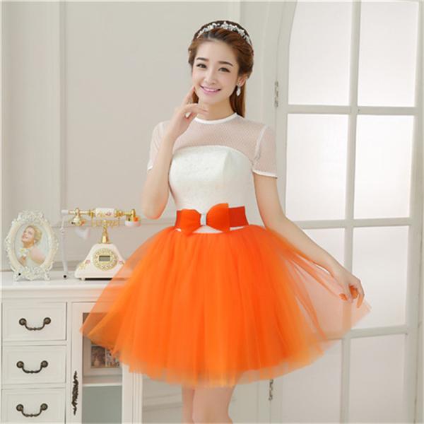 カラードレス レディース ショート ワンピース 公演 パーティー プリンセス リボン ダンスウェア ...