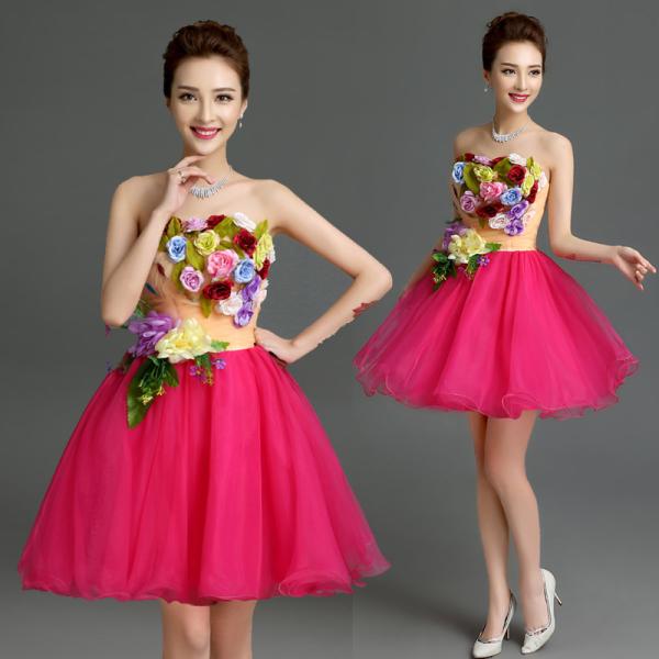 カラードレス レディース ショート ワンピース 公演 パーティー チューブドレス プリンセス お花 ...