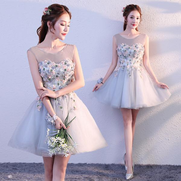 カラードレス レディース ショート ワンピース 公演 パーティードレス プリンセス お花 ダンスウェ...