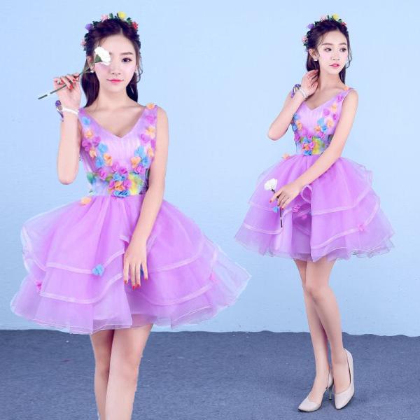 カラードレス レディース ショート ワンピース 公演 パーティードレス プリンセス お花 洋服 ダン...