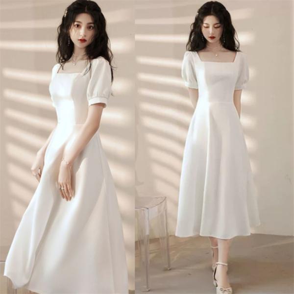 パーティードレス レディース ロングドレス ワンピース ミモレ丈 スクエアネック ダンス 発表会 イ...