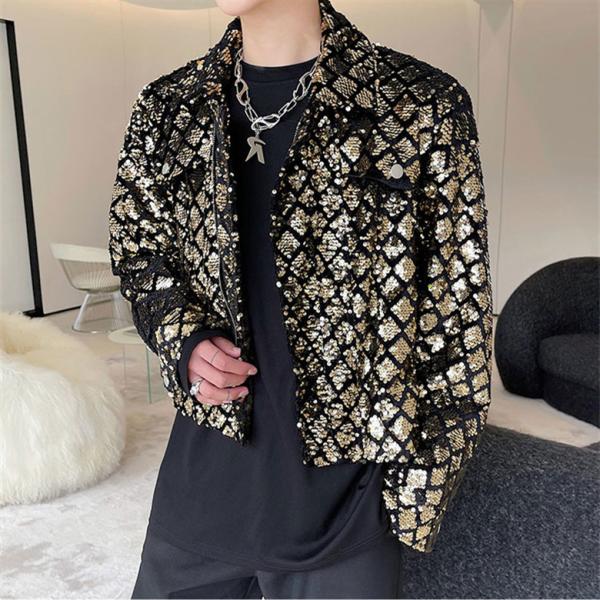 ジャケット メンズ コート カジュアル アウター ダンスウェア オーバーサイズ スパンコール ヒップ...