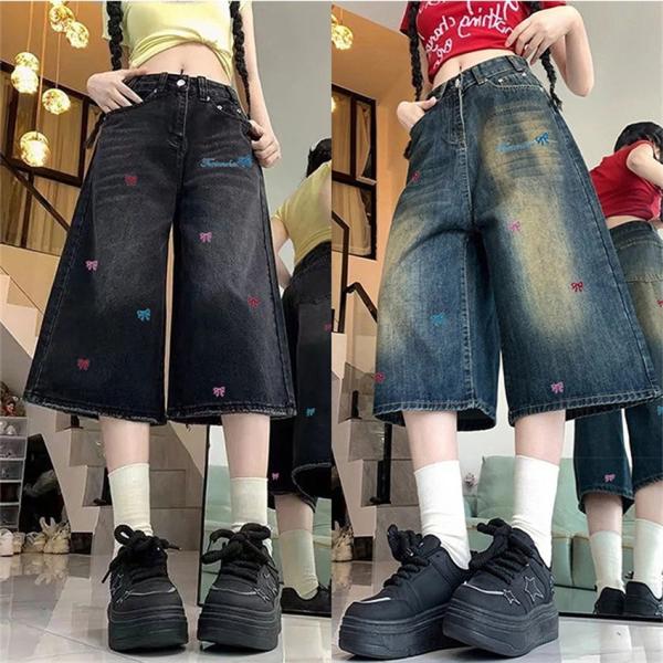 レディース デニムパンツ ハーフパンツ ジーパン ジーンズ クロップドパンツ ひざ丈 Gパン カジュ...
