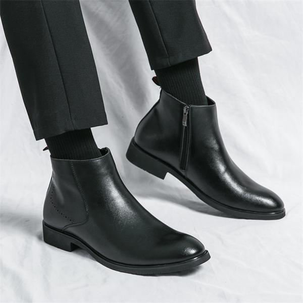 ブーツ メンズ ショートブーツ ビジネスシューズ ローヒール 紳士靴 皮靴 通勤 チャック アンクル...