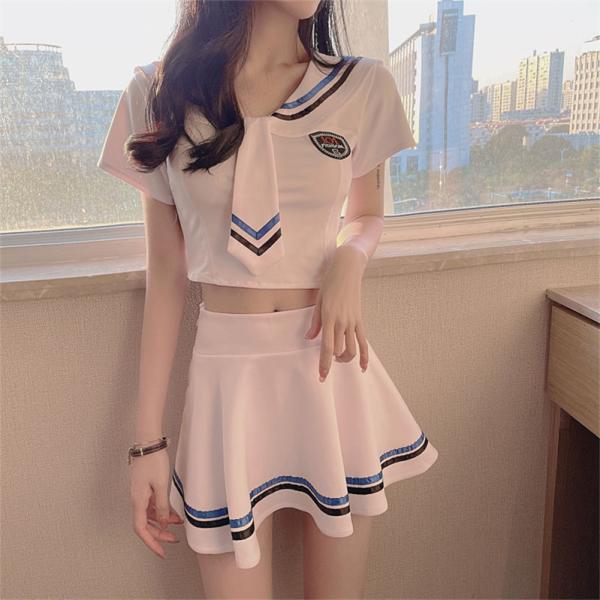 セットアップ レディース ツーピース 半袖 Tシャツ ショート ミニスカート セーラー服 ダンス発表...
