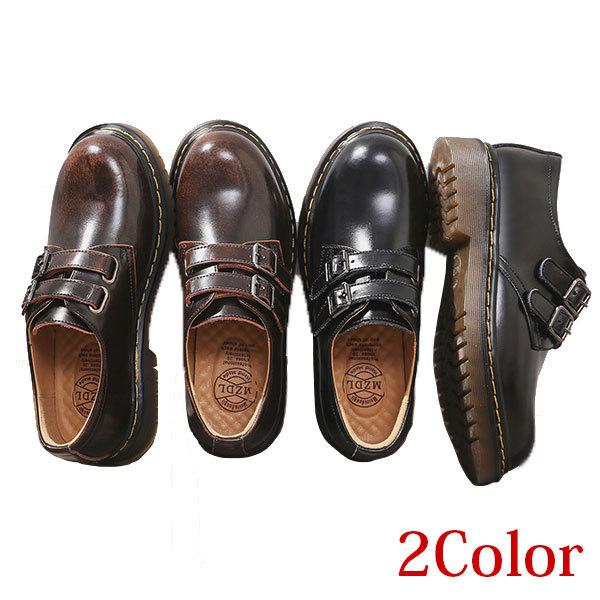 ダブルストラップシューズ カジュアルシューズ  クラシカルシューズ 厚底シューズ シンプル 通気性 ...