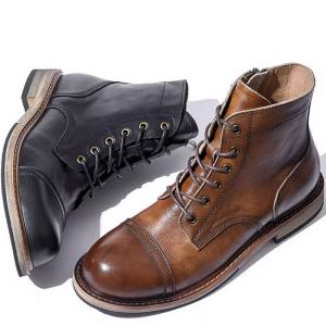 ブーツ メンズ ショートブーツ 本革 レースアップ ストレートチップ ラウンドトゥ ヴィンテージ風 ブラック ブラウ 送料無料