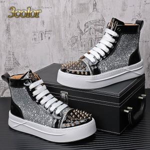 スニーカー メンズ ハイカット スタッズ メタリック グリッター ラメ