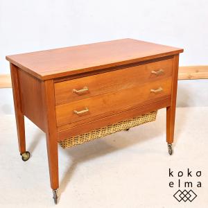 和モダン オーク材 ソーイングワゴン キッチンワゴン デスクワゴン