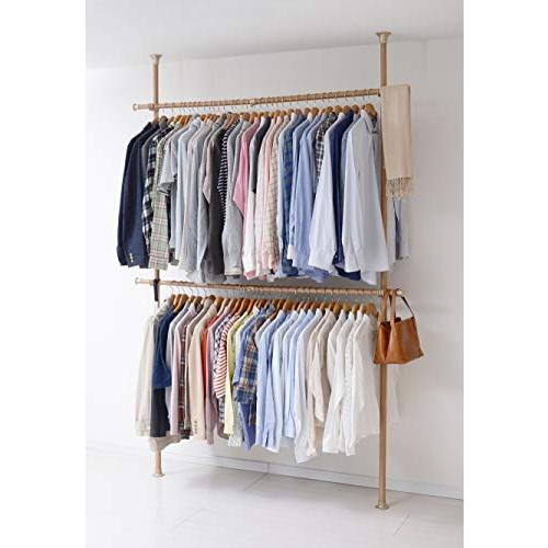 山善(YAMAZEN) 突っ張りポールハンガーラック ダブル (高さ190-260cm) ナチュラル...