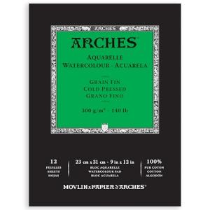 Arches アルシュ 水彩紙 パッド 300g 細目23X31cm 12枚 (1795092) ナチュラルホワイト｜kokomomozu-store