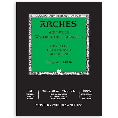 Arches アルシュ 水彩紙 パッド 300g 細目23X31cm 12枚 (1795092) ナ...