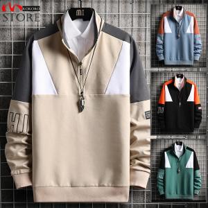 メンズトレーナー 長袖 トップス ジップアップ スウェット 秋物 カラー切り替え ルームウエア 部屋服 秋着 秋服 おしゃれ