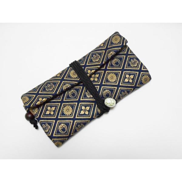 道中財布 デニム 紺 金 家紋菱 二鶴工芸 京もの認定士作 ギフト