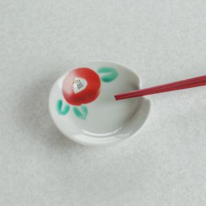 箸おき小皿 椿 つばき　箸を置ける小皿 食器 蔵珍窯 美濃焼 LP-2A 小さい皿 豆皿 まめざら 赤 レッド 陶磁器