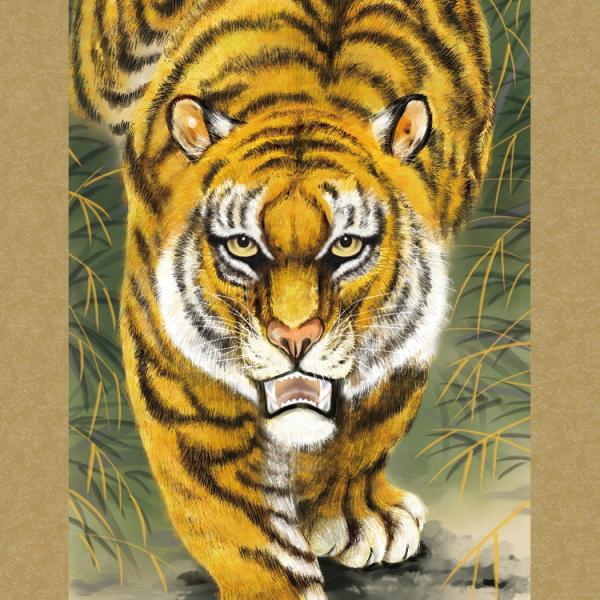 掛け軸 厄除け 縁起物 山村観峰 掛軸 猛虎 洛彩緞子本表装 尺5 桐箱入 1個 日本製 送料無料 ...