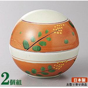 珍味皿 2個組 日本製 赤絵萩珍味入れ 2個 業務用 ふた付き 蓋付き フタ付き 食器 陶器 小さい...