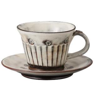 コーヒーカップ ソーサー セット 美濃焼 日本製 粉引きしのぎコーヒーカップ＆ソーサー 陶器 食器 ...