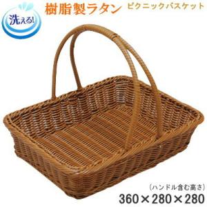 バスケット かご 樹脂製ラタン ピクニックバスケット 小 約360×280×高80mm  洗える 清...