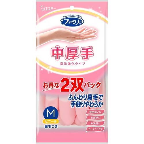 ファミリービニール　中厚手　指先強化　Mサイズ　2双パック　【1個】(エステー)