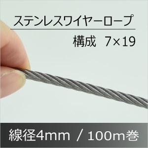 ステンレスワイヤーロープ 7x19 直径4mm カット販売 SUS304 : 上村