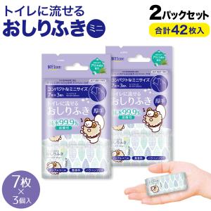 ソフティーン トイレに流せる おしりふき 厚手 ミニ 7枚入3個 ノンアルコール 体拭き 災害 断水 敏感肌 7枚入3個 2セット｜komamono