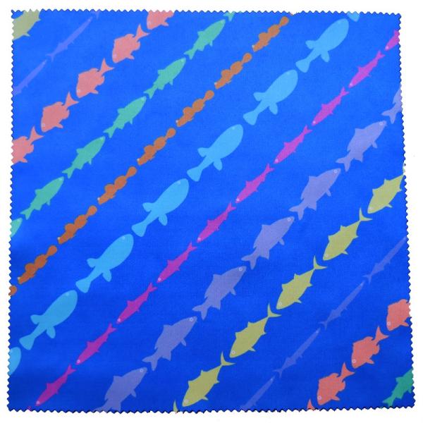 めがねふき スマホふき 魚柄ブルー　（こますけ堂オリジナル・魚クロスシリーズ）